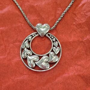 Brighton Silver Pendant Necklace with Floral Design and Heart Accent